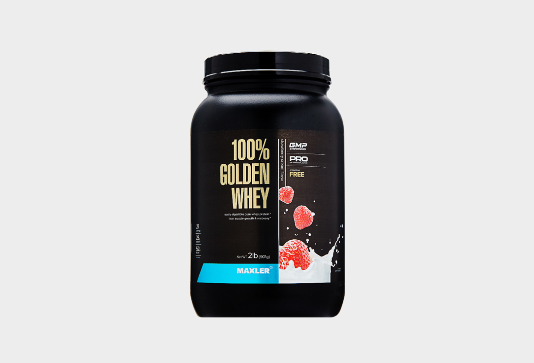 Golden Whey, концентрат сывороточного белка, изолят сывороточного белка, Клубничный крем 908 г
