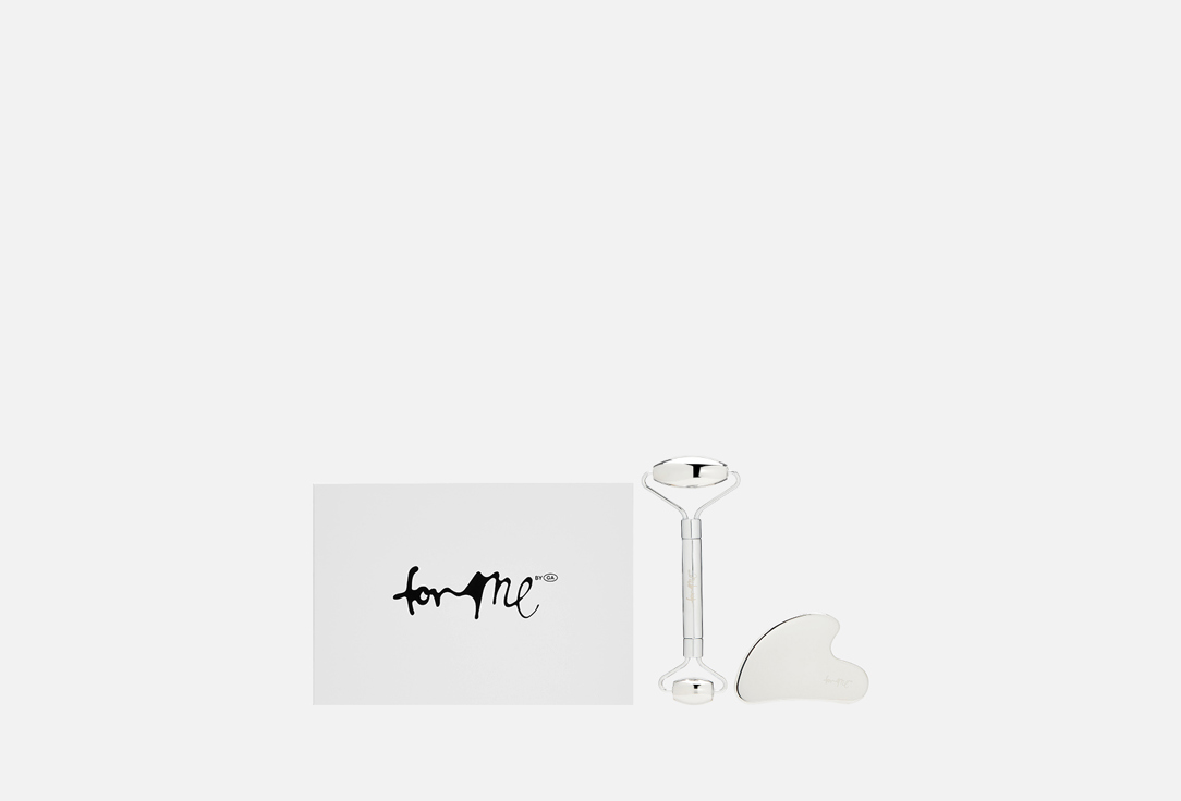 Double-sided steel facial roller & steel gua sha 2 шт