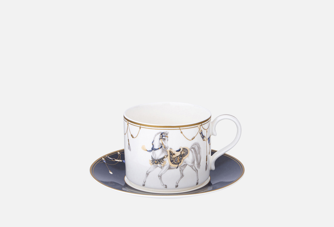 HORSE CLUB, БЕЛАЯ ЧАШКА И СИНЕЕ БЛЮДЦЕ 1 пар