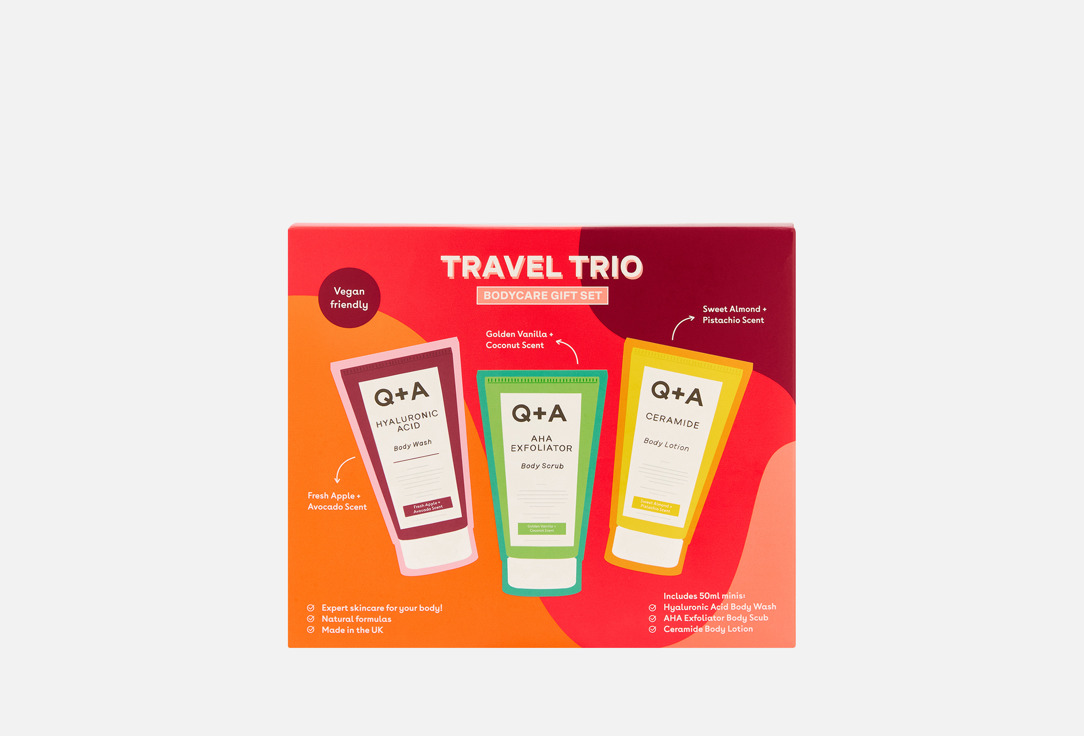 Q+A Bodycare Travel Set Trio Wash/Lotion/Scrub 3 шт