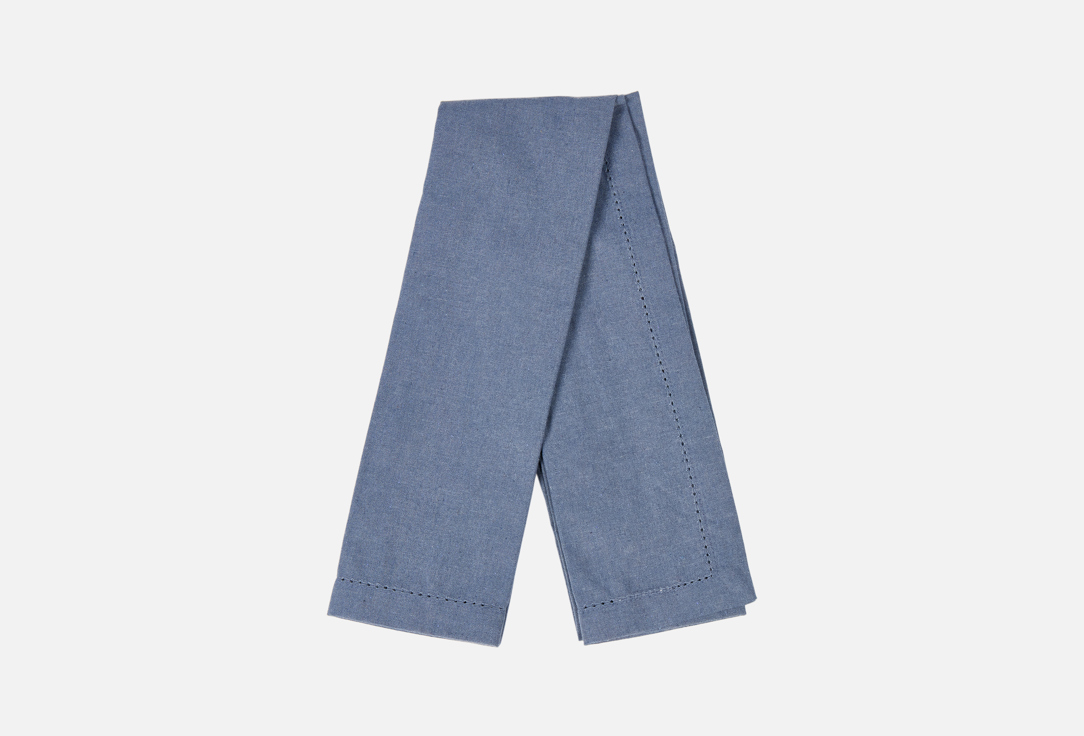 Basic linen, мережка по краю, 35x160, синий меланж 1 шт