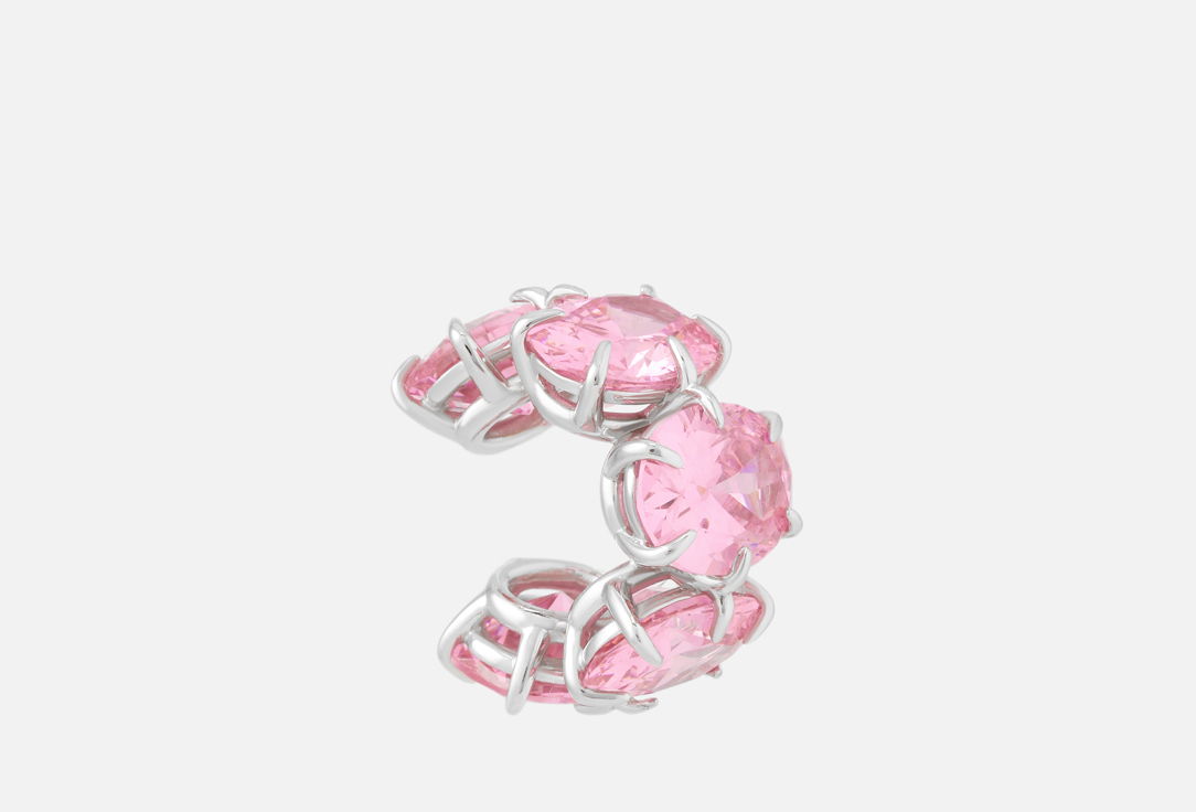 Silver ear cuff with pink maxi-phianites 1 шт