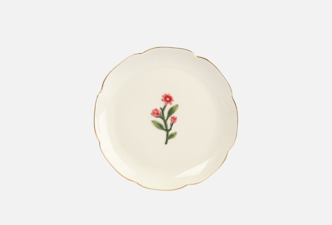Gentle flower, Фиолетовые цветы, молочная с золотистым кантом, 17 см 17 см