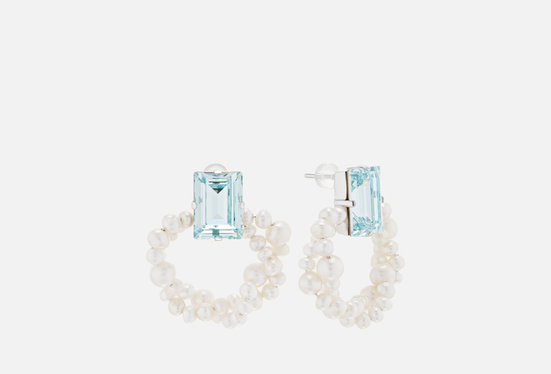 Step Cut Pearl Azure Rhodium 2 шт