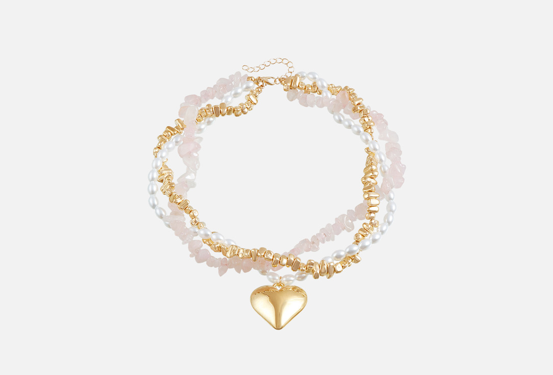 Pink quartz & pearl heart 1 шт
